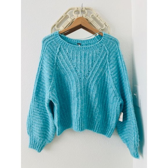 NWT Free People Oversized Chunky Aqua Blue Sweater - Picture 5 of 6